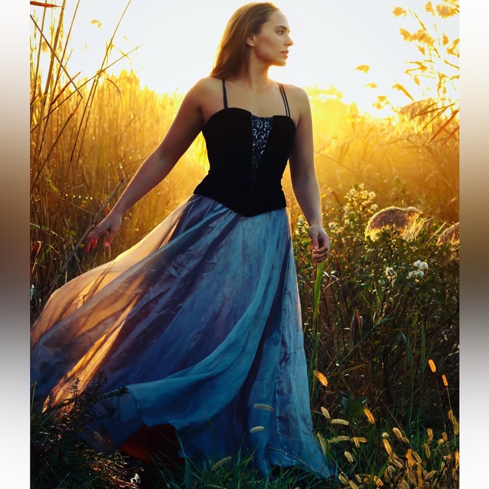 Vintage Let’s Fashion Corset Top Color Overlay Full Skirt Gown